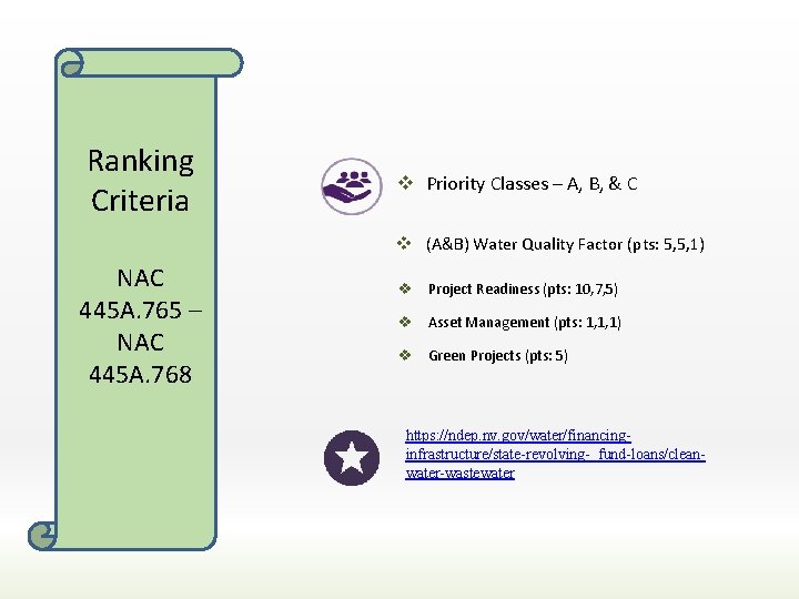 Ranking Criteria v Priority Classes – A, B, & C v (A&B) Water Quality