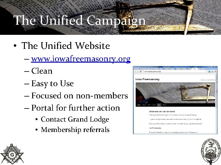 The Unified Campaign • The Unified Website – www. iowafreemasonry. org – Clean –