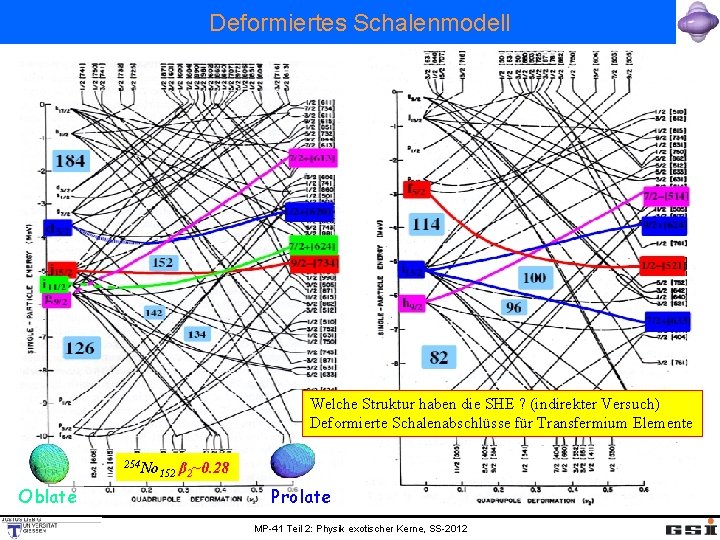 Deformiertes Schalenmodell Welche Struktur haben die SHE ? (indirekter Versuch) Deformierte Schalenabschlüsse für Transfermium