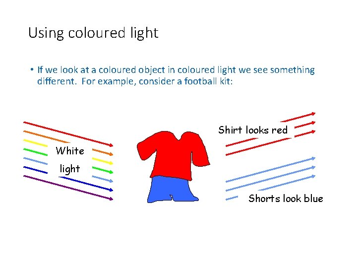 Using coloured light • If we look at a coloured object in coloured light