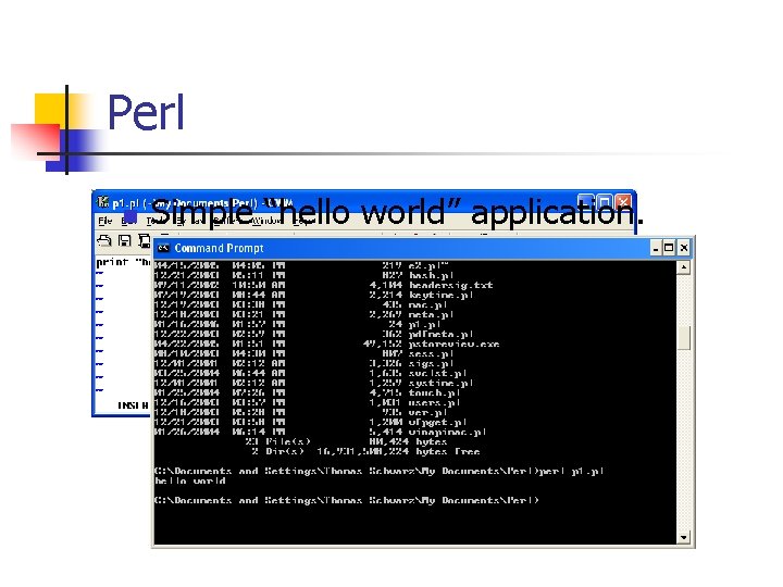 Perl n Simple “hello world” application. 