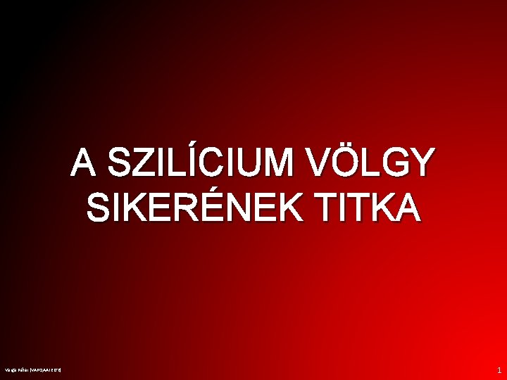 A SZILÍCIUM VÖLGY SIKERÉNEK TITKA Varga Péter (VAPQAAI. ELTE) 1 