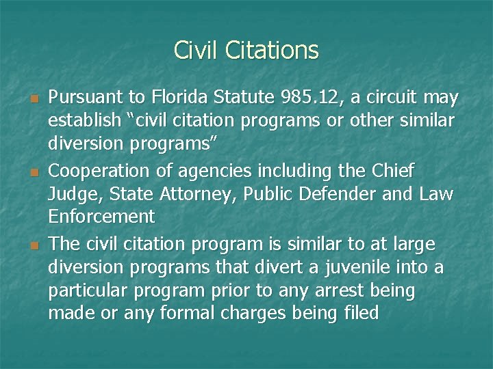 Civil Citations n n n Pursuant to Florida Statute 985. 12, a circuit may