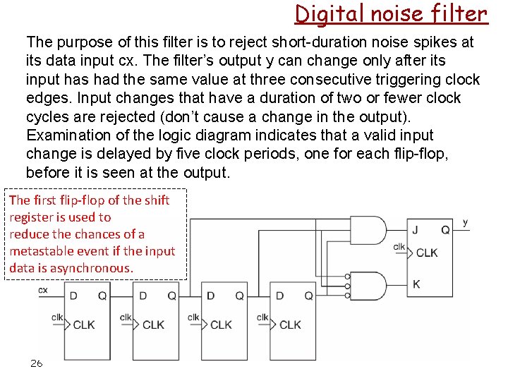 Digital noise filter The purpose of this filter is to reject short-duration noise spikes