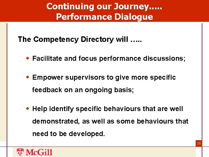 Continuing our Journey. . . Performance Dialogue The Competency Directory will …. . w Continuing our Journey. . . Performance Dialogue The Competency Directory will …. . w