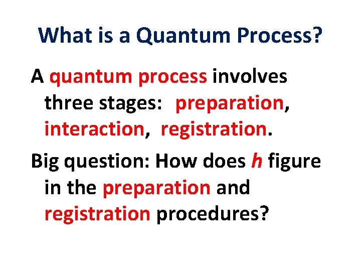 What is a Quantum Process? A quantum process involves three stages: preparation, interaction, registration.