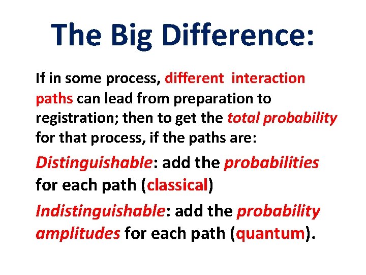 The Big Difference: If in some process, different interaction paths can lead from preparation