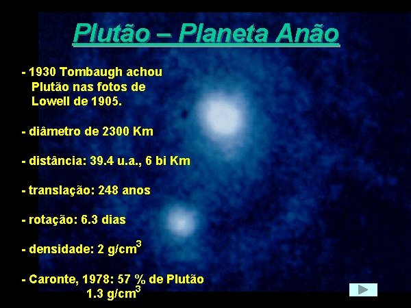 Plutão – Planeta Anão - 1930 Tombaugh achou Plutão nas fotos de Lowell de