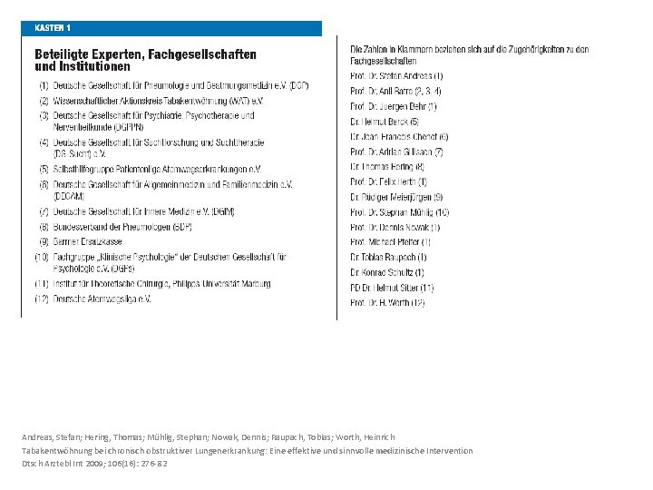 Andreas, Stefan; Hering, Thomas; Mühlig, Stephan; Nowak, Dennis; Raupach, Tobias; Worth, Heinrich Tabakentwöhnung bei