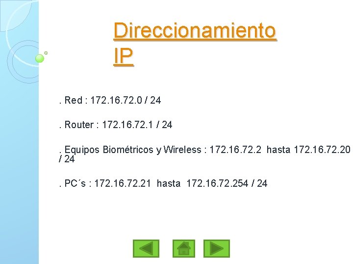 Direccionamiento IP. Red : 172. 16. 72. 0 / 24. Router : 172. 16.