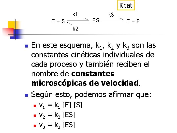 Kcat n n En este esquema, k 1, k 2 y k 3 son