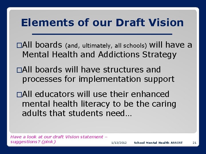 Elements of our Draft Vision �All boards (and, ultimately, all schools) will have a