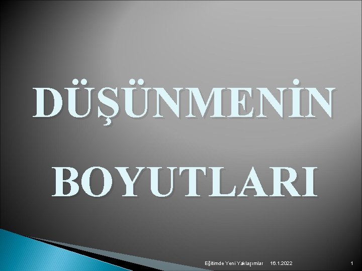 DÜŞÜNMENİN BOYUTLARI Eğitimde Yeni Yaklaşımlar 16. 1. 2022 1 