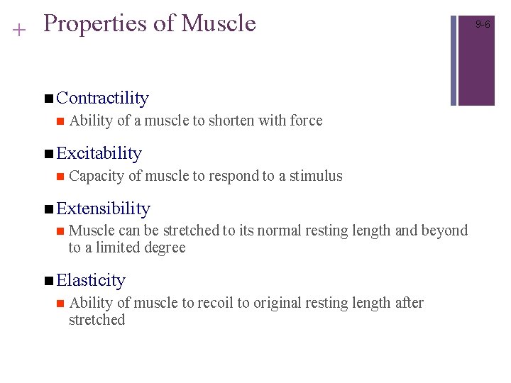 + Properties of Muscle n Contractility n Ability of a muscle to shorten with