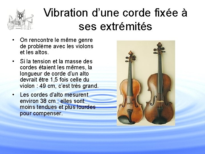 Vibration d’une corde fixée à ses extrémités • On rencontre le même genre de