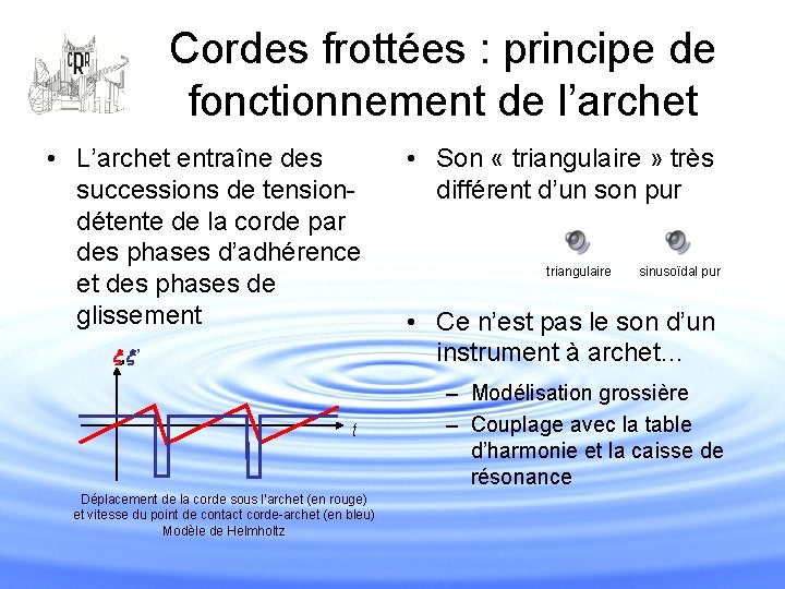 Cordes frottées : principe de fonctionnement de l’archet • L’archet entraîne des successions de