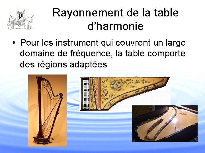 Rayonnement de la table d’harmonie • Pour les instrument qui couvrent un large domaine