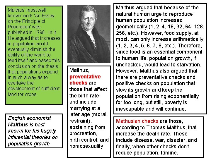 Malthus' most well known work 'An Essay on the Principle of Population' was published