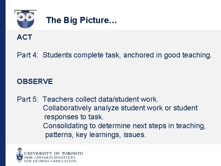 The Big Picture… ACT Part 4: Students complete task, anchored in good teaching. OBSERVE