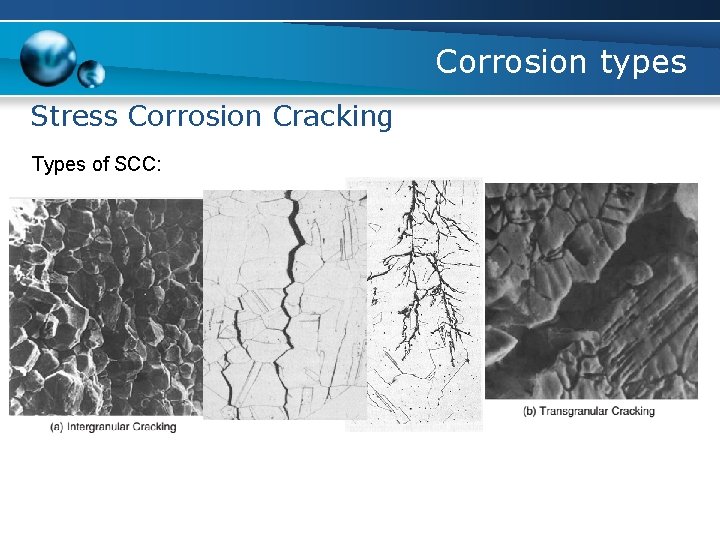 Corrosion types Stress Corrosion Cracking Types of SCC: 