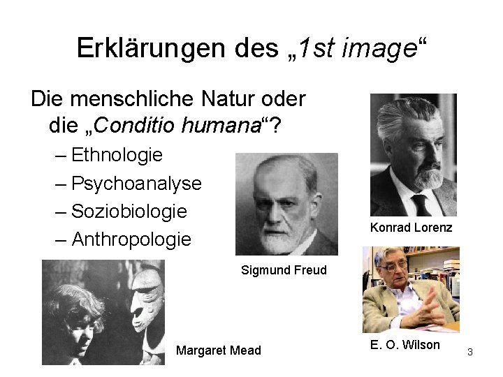 Erklärungen des „ 1 st image“ Die menschliche Natur oder die „Conditio humana“? –