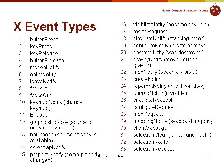 X Event Types 1. 2. 3. 4. 5. 6. 7. 8. 9. 10. 11.