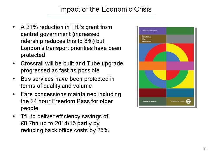 Impact of the Economic Crisis • A 21% reduction in Tf. L’s grant from