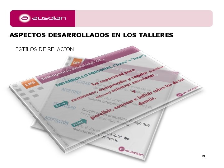 ASPECTOS DESARROLLADOS EN LOS TALLERES ESTILOS DE RELACION 23 ASPECTOS DESARROLLADOS EN LOS TALLERES ESTILOS DE RELACION 23