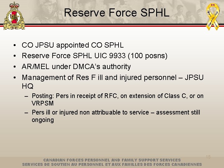 Reserve Force SPHL • • CO JPSU appointed CO SPHL Reserve Force SPHL UIC