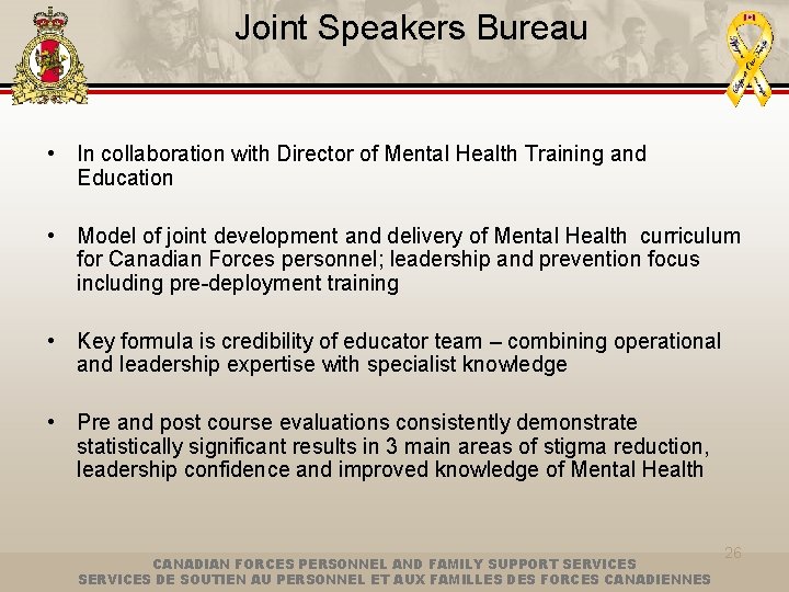 Joint Speakers Bureau • In collaboration with Director of Mental Health Training and Education