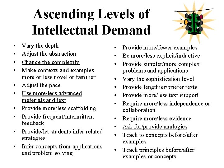 Ascending Levels of Intellectual Demand • • • Vary the depth Adjust the abstraction
