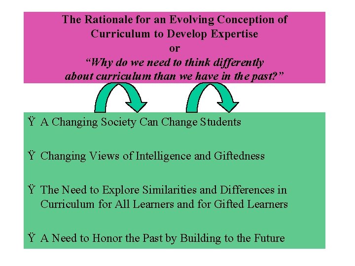The Rationale for an Evolving Conception of Curriculum to Develop Expertise or “Why do