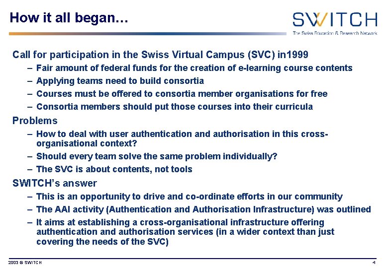 How it all began… Call for participation in the Swiss Virtual Campus (SVC) in