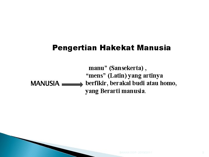 Pengertian Hakekat Manusia MANUSIA “manu” (Sansekerta) , “mens” (Latin) yang artinya berfikir, berakal budi