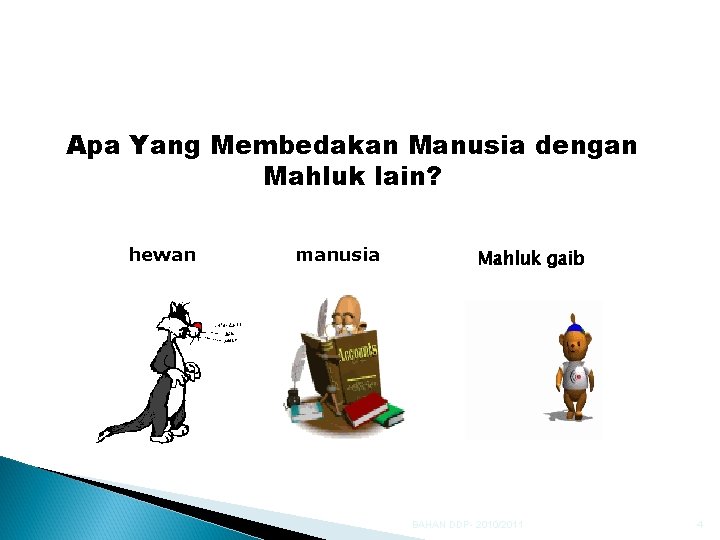 Apa Yang Membedakan Manusia dengan Mahluk lain? hewan manusia Mahluk gaib BAHAN DDP- 2010/2011