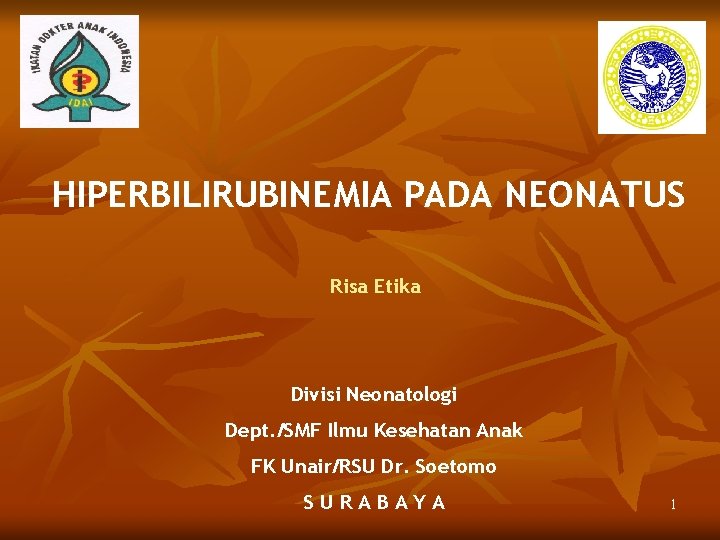 HIPERBILIRUBINEMIA PADA NEONATUS Risa Etika Divisi Neonatologi Dept. /SMF Ilmu Kesehatan Anak FK Unair/RSU