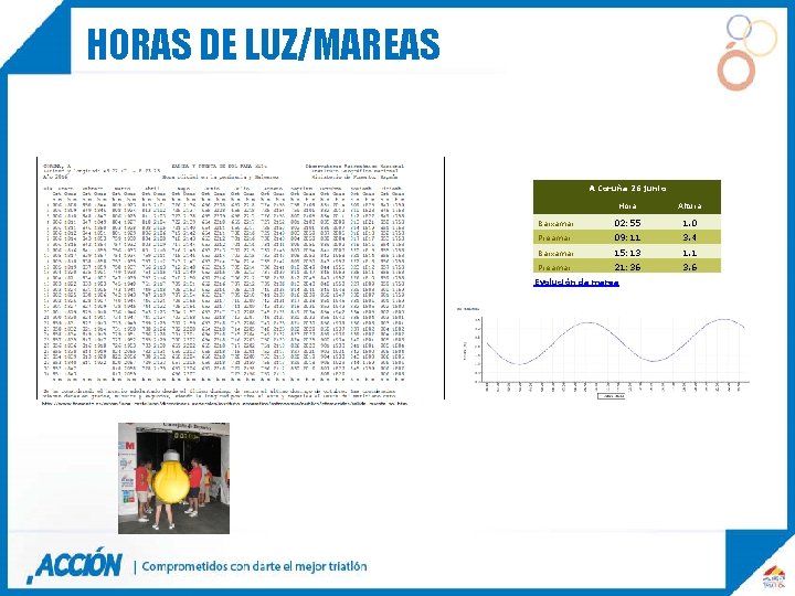 HORAS DE LUZ/MAREAS A Coruña 26 junio Hora Altura Baixamar 02: 55 1. 0