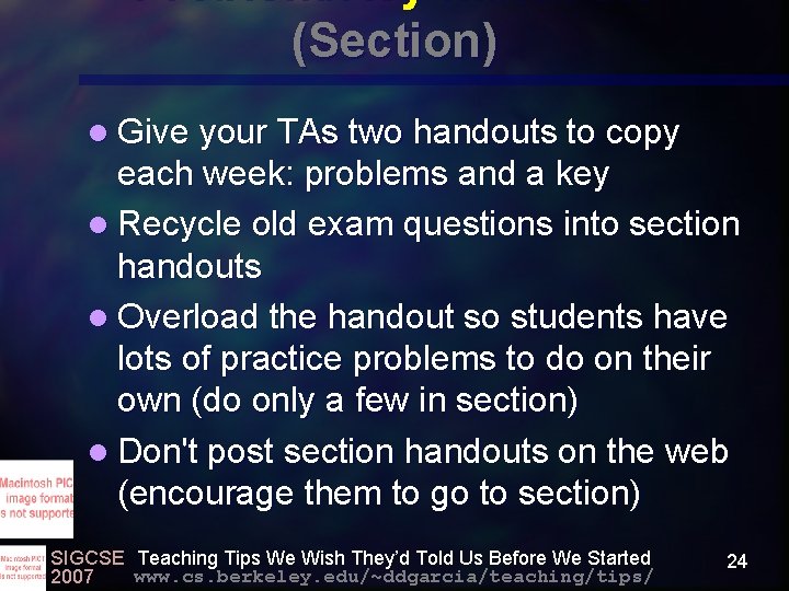 Problem/Key handouts (Section) l Give your TAs two handouts to copy each week: problems