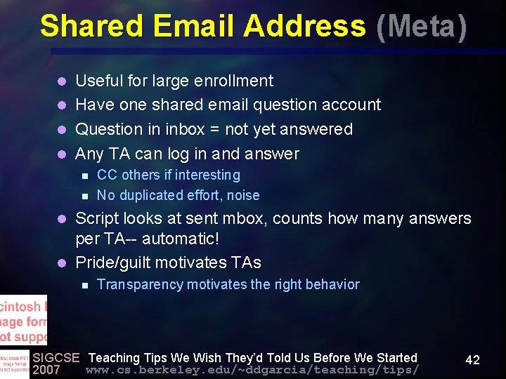 Shared Email Address (Meta) Useful for large enrollment l Have one shared email question