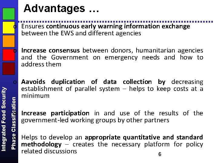 Advantages … o Ensures continuous early warning information exchange between the EWS and different Advantages … o Ensures continuous early warning information exchange between the EWS and different