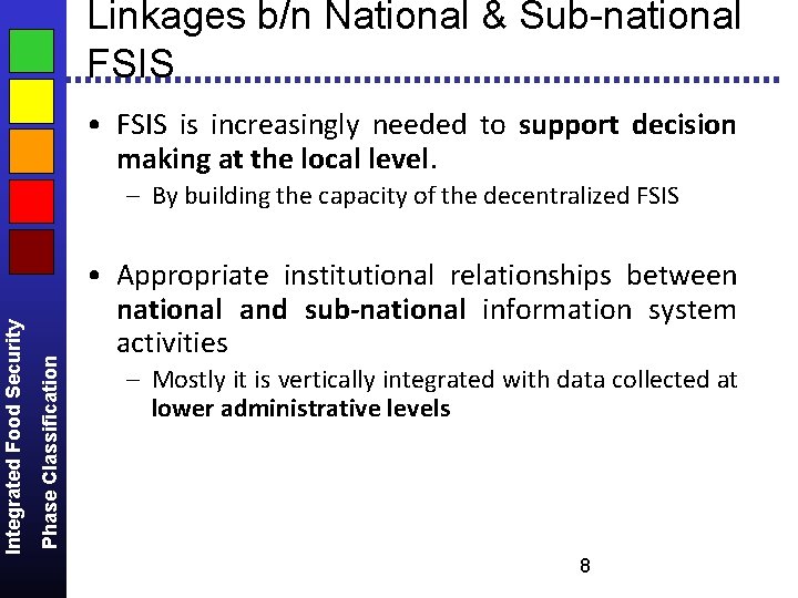 Linkages b/n National & Sub-national FSIS • FSIS is increasingly needed to support decision Linkages b/n National & Sub-national FSIS • FSIS is increasingly needed to support decision