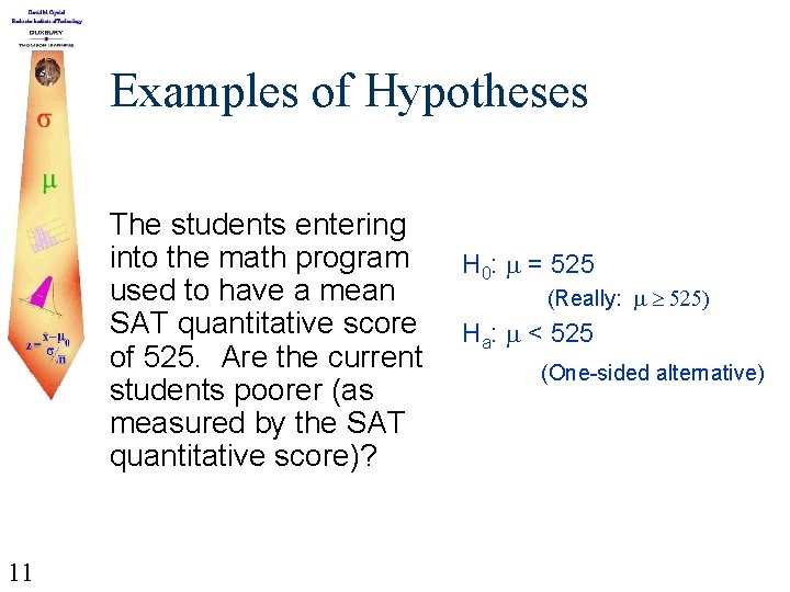 Examples of Hypotheses The students entering into the math program used to have a