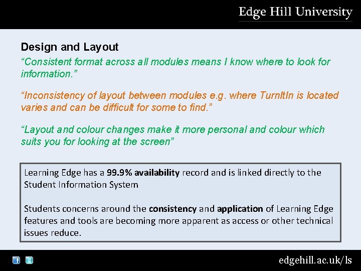 Design and Layout “Consistent format across all modules means I know where to look