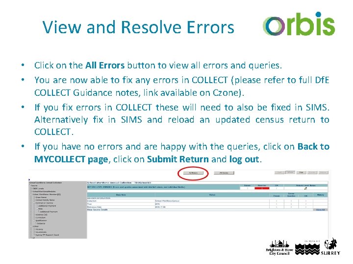 View and Resolve Errors • Click on the All Errors button to view all