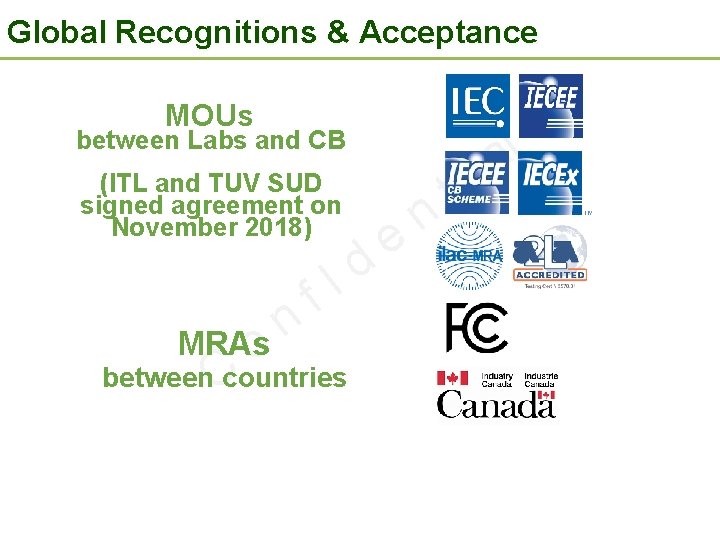 Global Recognitions & Acceptance MOUs between Labs and CB (ITL and TUV SUD signed