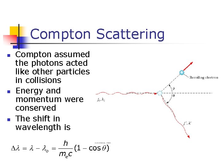 Compton Scattering n n n Compton assumed the photons acted like other particles in
