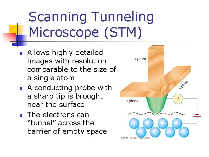 Scanning Tunneling Microscope (STM) n n n Allows highly detailed images with resolution comparable