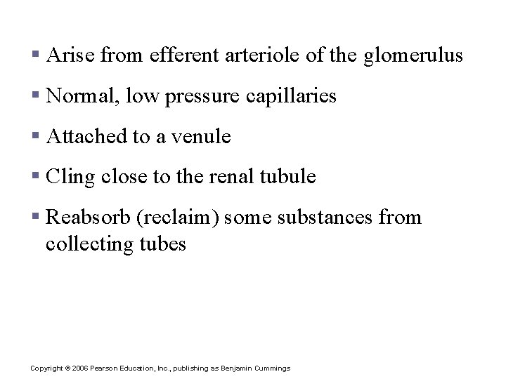 Peritubular Capillaries § Arise from efferent arteriole of the glomerulus § Normal, low pressure Peritubular Capillaries § Arise from efferent arteriole of the glomerulus § Normal, low pressure