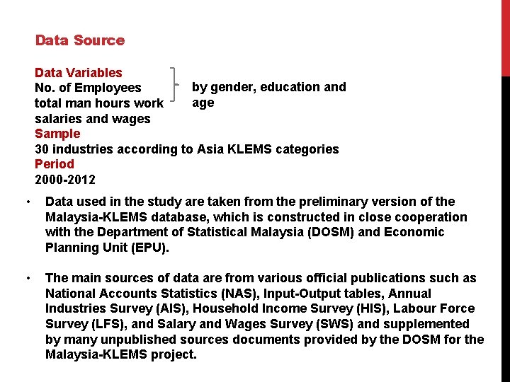 Data Source Data Variables by gender, education and No. of Employees age total man