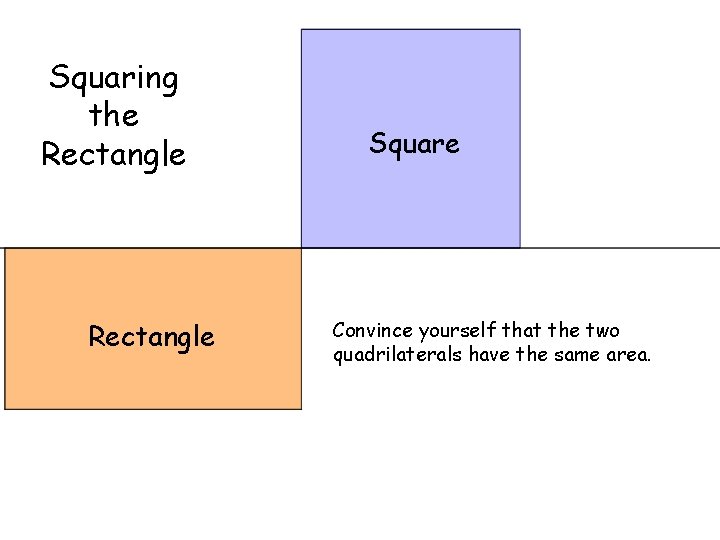 Squaring the Rectangle Square Convince yourself that the two quadrilaterals have the same area.